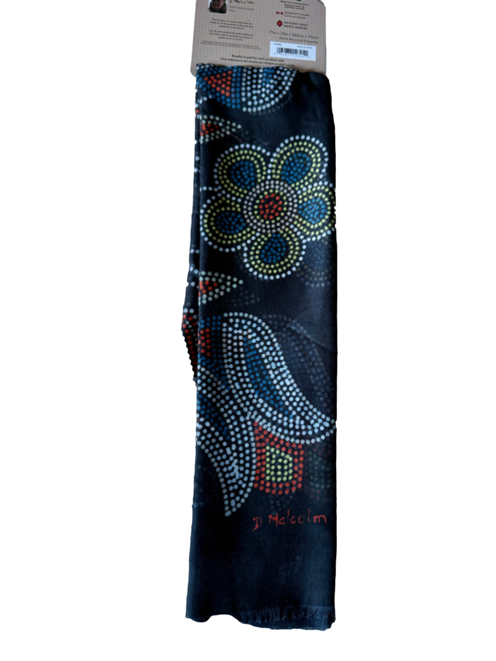 Indigenous Owned Oscardo Scarf One Size Black Multi-color Dot Pattern NWT - Picture 3 of 5